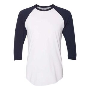 Royal Avalon Sport Mens Baseball Tee Navy Blue White Raglan Long Sleeve Cotton L